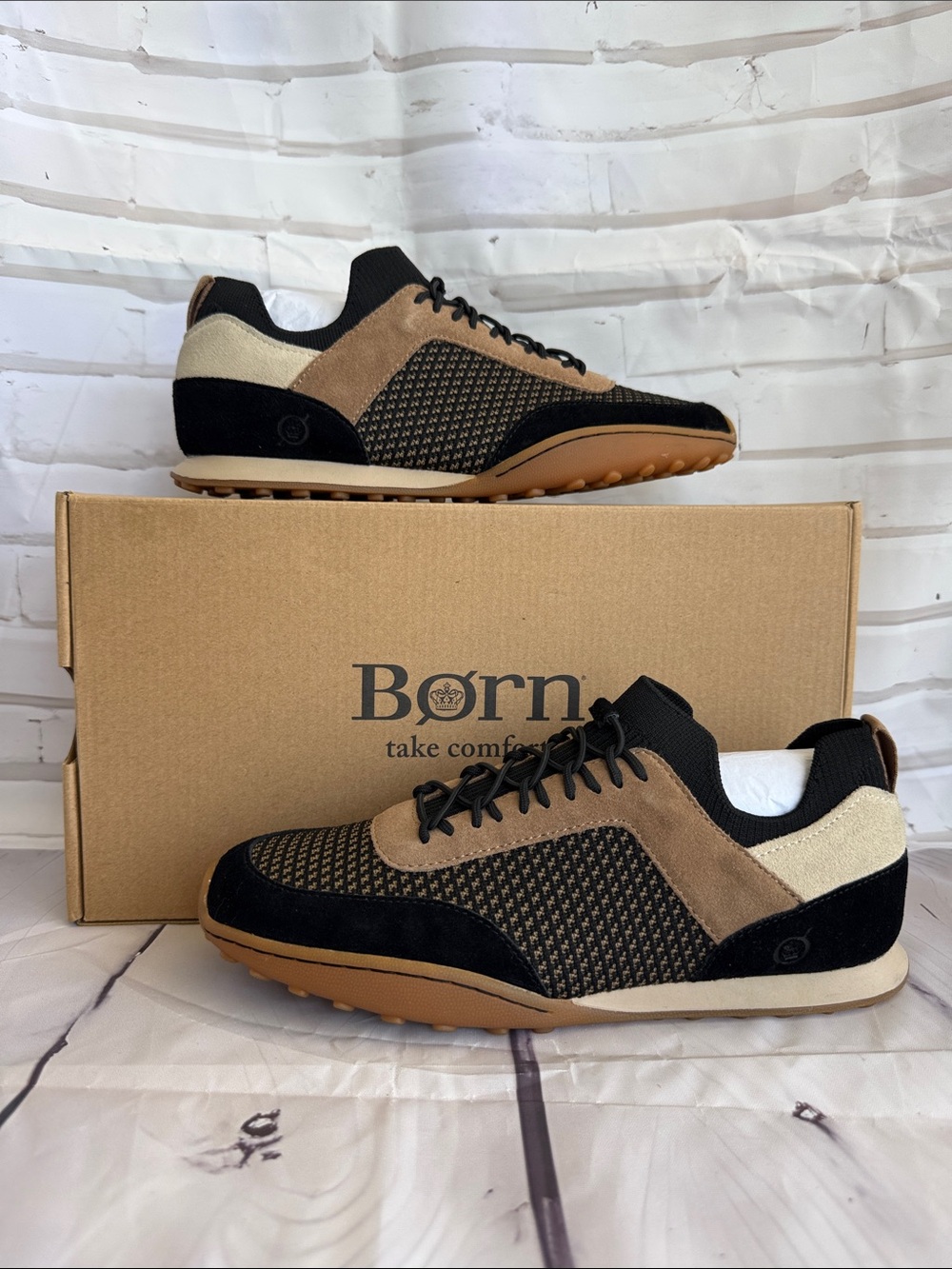 Born Women’s Aire Casual Laced-Up Sneakers — Black Knit Combo